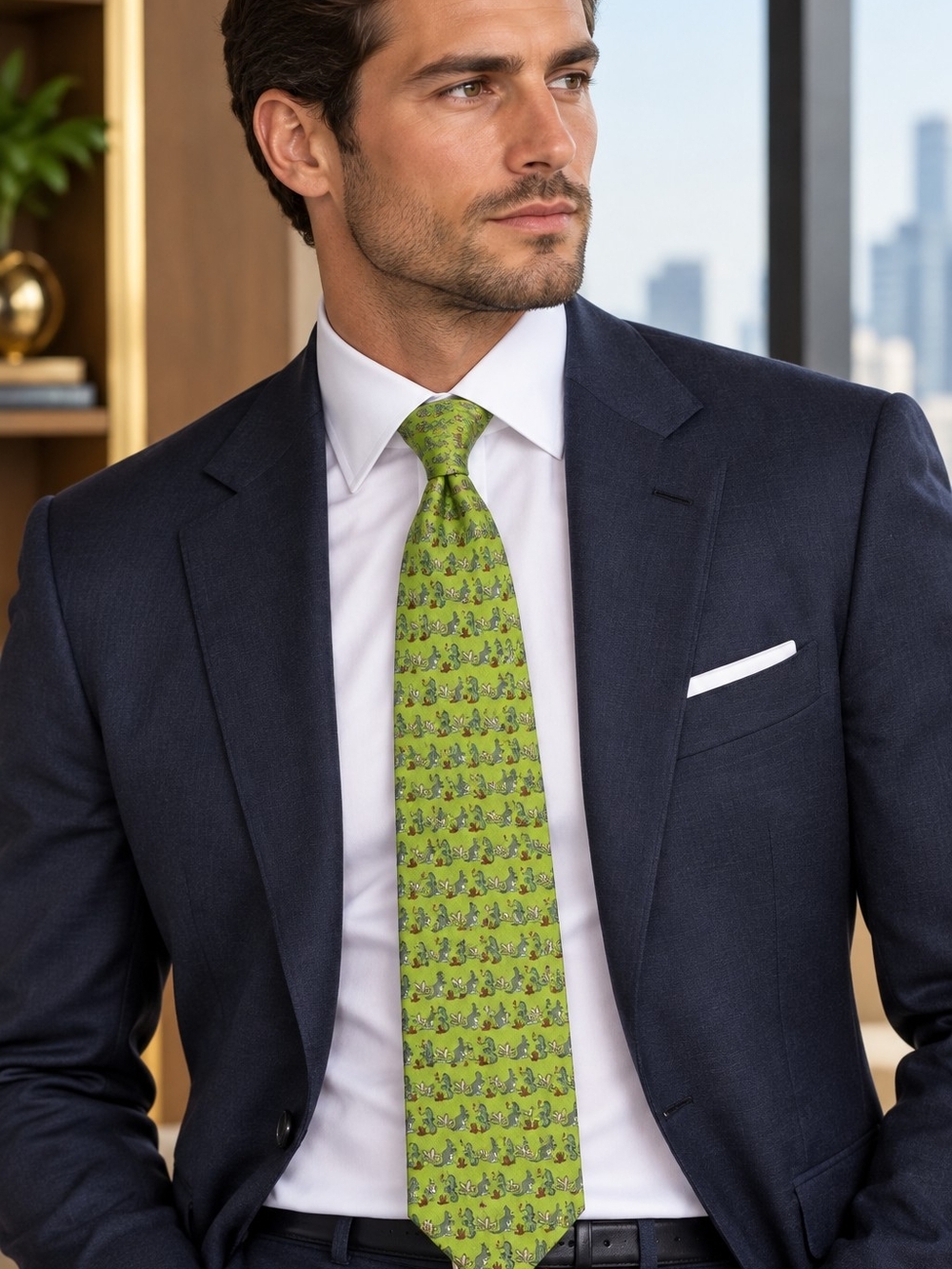 Hermès Paris 5634 EA Kangaroo and Seahorse silk tie Rare Print
